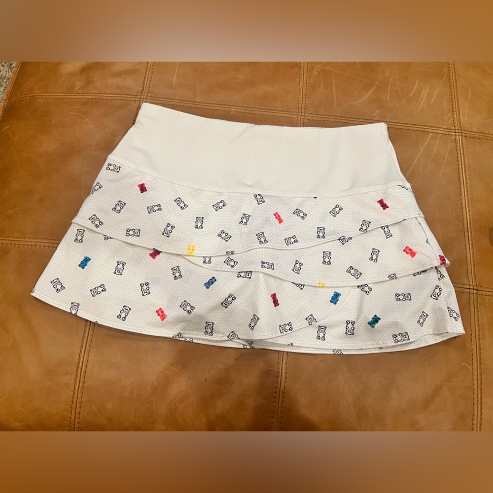 Lucky in Love White Layered Tennis Skort with Red, Blue, Yellow & Green Accents